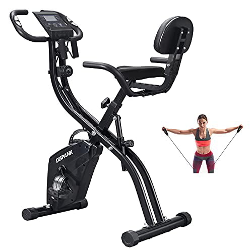 Folding Exercise Bikes DISPANK 3-in-1 X Bike Indoor Recumbent Exercise Bikes 10-Level Resistance for Men Lightweight Foldable Stationary Bike with Arm Resistance Band and Backrest Women and Seniors 